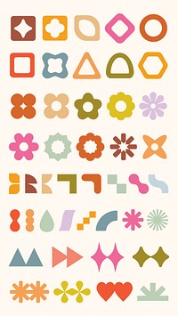 Pastel vectors. Colorful geometric shapes in various forms and colors. Shapes include circles, triangles, and stars. Bright and vibrant geometric patterns. Pastel elements, vector set.