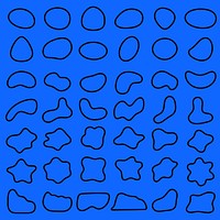 Abstract shapes pattern on blue background. Various abstract shapes, abstract forms, and abstract outlines create a dynamic abstract design. Black shape vector set.