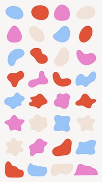 Colorful abstract shapes in red, pink, blue, and beige. Organic, playful design with abstract forms. Bright, abstract, and colorful shapes. Pastel shapes, vector element set.