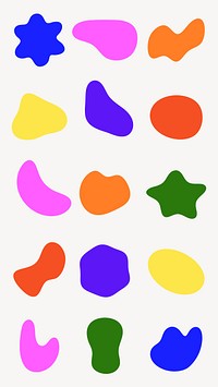 Colorful abstract shapes in various forms and colors. Abstract shapes include blue, pink, yellow, and green. Playful and vibrant abstract design. Colorful shapes, vector element set.