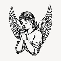 Praying angel illustration with wings, old school tattoo vector