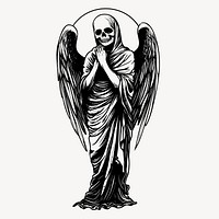 Gothic angel with skull, old school tattoo vector