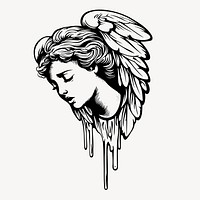 Elegant angelic face illustration, old school tattoo vector