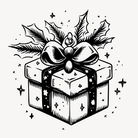 Festive gift box illustration, old school tattoo vector