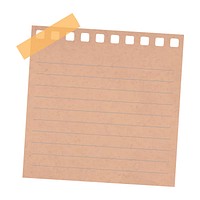 Blank brown sticky note with tape. Square note paper with lined design. Sticky note for reminders. Simple brown sticky note illustration. Isolated on white background