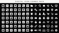 Digital icon combo pack with various icons. Icons include home, email, phone, and more. Versatile digital icons for web and app design. Icon pack for digital use. User interface icon vector set.