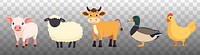 Cute farm animal illustrations, vector element set