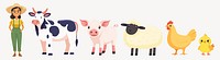 Farm animals cartoon illustration, vector element set