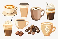 Assorted coffee beverages illustration, vector element set