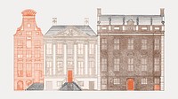  European old building sticker hand drawn illustration vector. Remixed by rawpixel.