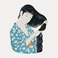 Hashiguchi's Woman Combing Her Hair sticker, vintage illustration isolated on white, vector. Remixed by rawpixel.