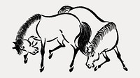 Horses, Japanese animal ink illustration, vector element. Remixed by rawpixel.