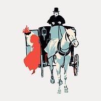 Vintage horse carriage chromolithograph art, vector element. Remixed by rawpixel.