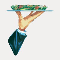 Vintage hand serving salad, chromolithograph art, vintage vector element. Remixed by rawpixel.