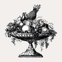 Vintage fruit bowl illustration, vector element. Remixed by rawpixel.