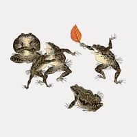 Frog woodblock print, isolated vector element. Remixed by rawpixel.