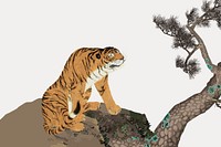 Tiger woodblock print, vector element. Remixed by rawpixel.