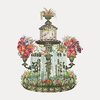 Conservatory Fountain vintage garden illustration by Perkins Harnly and Nicholas Zupa, vintage vector element. Remixed by rawpixel.