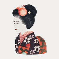 Japanese woman, Geisha illustrati, vector element. Remixed by rawpixel.