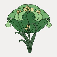 Vintage green flower illustration isolated on white, vector. Remixed by rawpixel.