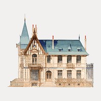 Vintage country house architecture watercolor, vintage vector element. Remixed by rawpixel.