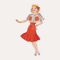 Vintage woman paper doll illustration isolated on white, vector. Remixed by rawpixel.