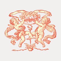 Vintage cherub badge illustration, isolated vector element. Remixed by rawpixel.