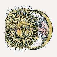 Vintage Sun & Moon illustration isolated on white, vector. Remixed by rawpixel.