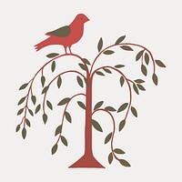 Bird on a tree illustration isolated on white, vector. Remixed by rawpixel.