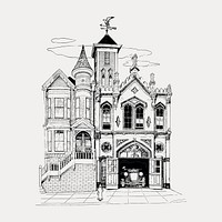 California street firehouse, vintage building illustration, isolated vector element. Remixed by rawpixel.