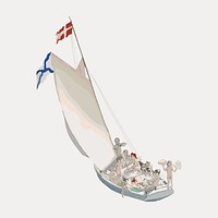 Sailboat sailing watercolor illustration element from Albert Edelfelt artwork, vector element. by rawpixel.