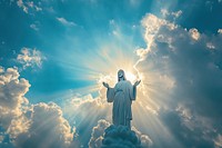 Jesus Christ is shining in the sky statue clouds light.