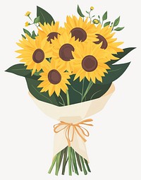 Wedding sunflower flowers bouquet with paper wrap and bow tired art illustration arrangement vector