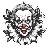 Old-school tattoo design of a clown art illustrated white.