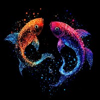 Colorful tow Fishes light glitter fish art illustration.