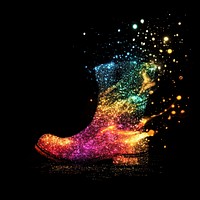 Colorful boot shape light glitter footwear art illustration.