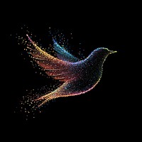 Bird shape sparkle light glitter particles colorful effect.