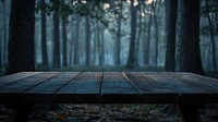 Empty wooden table top nature forest background.