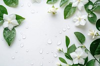 White jasmine flowers leaves leaf background.