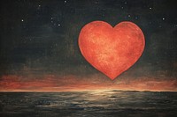 Red moon heart shape night background scene.