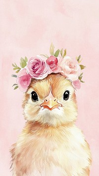 Cute baby chicken flowers illustration watercolor.