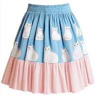 A blue and pink skirt with embroidered white cats clothing pastel fashionable.