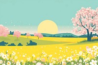 Cherry blossom trees landscape scenery flowers vector