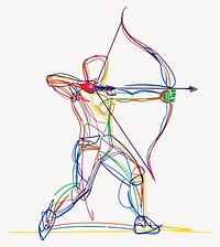 Line drawing archery player art colorful bow vector