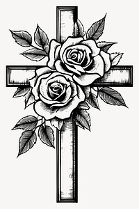 Christian cross with roses art illustration symbol vector