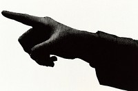 Hand pointing black white illustration.