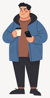 Man with hand gesture jacket phone cup vector