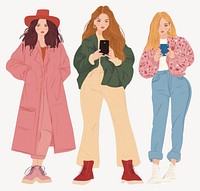 Teenager using phone art illustration clothing vector