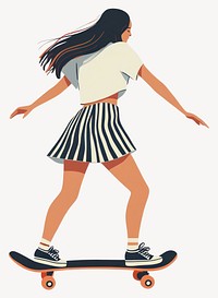 Young woman playing skateboard skirt illustration fashion vector