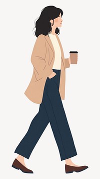 Woman having coffee walking illustration art vector